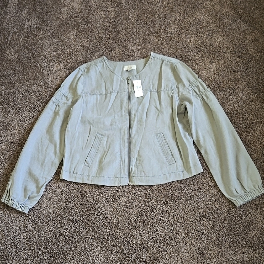 NEW Ann Taylor Loft Gray Zip Front Jacket M